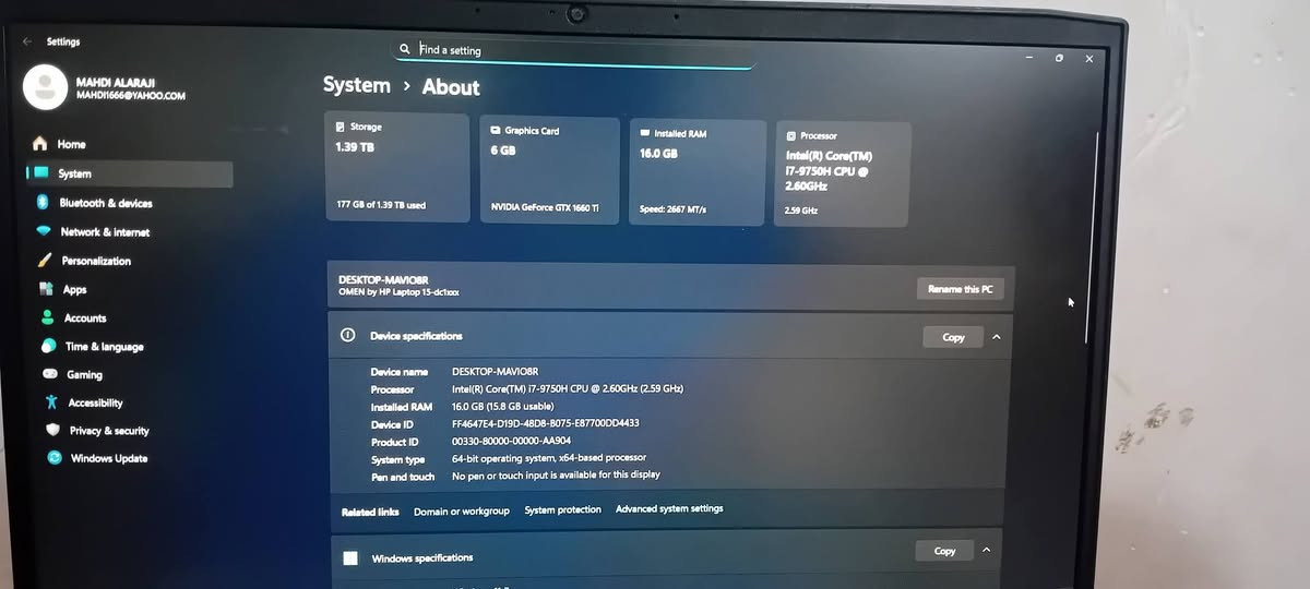 لابتوب مواصفات
هادر ١٥٠٠ كيكا
1  تيرا   ssd
500 كيكا  hdd

كارت شاشة / G 6 خارجي  GTX

الرام / 16  كيكا

السرعة / كور آي 7  الجيل التاسع
اسم الشركة Hb   /  OMEN
وندوز  11 اصلي


**إذا كنت صاحب هذا الإعلان وتريد حذفه لأي سبب، رجاءا أرسل رسالة إلى الدعم الفني**