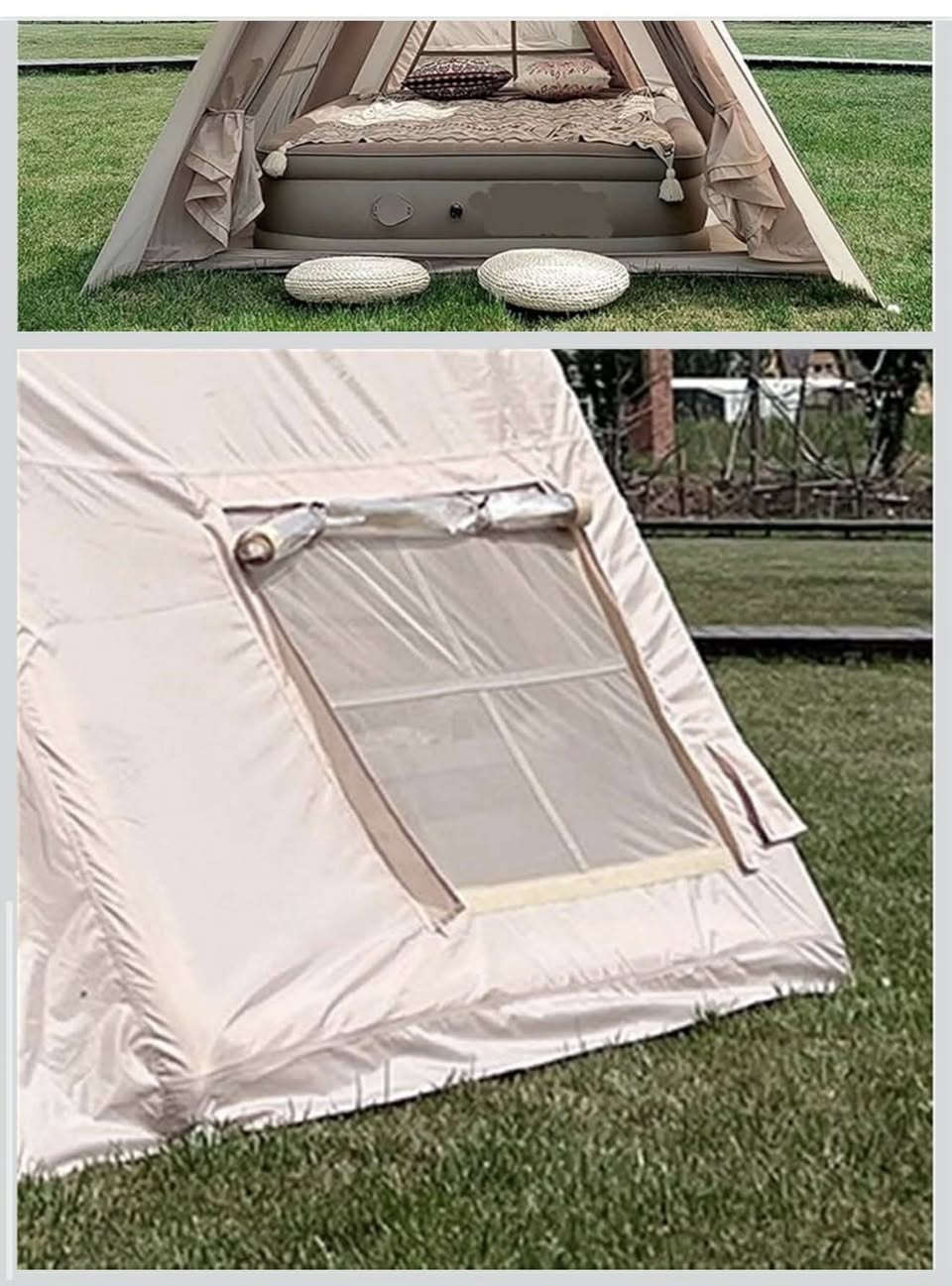 السلام عليكم للبيع خيمة تخييم هرمية قابلة للنفخ (Inflatable Camping Tent) وتُعرف أيضاً باسم "خيمة الهواء". تتميز هذه الخيمة بتصميمها الهيكلي الذي يعتمد على أعمدة هوائية بدلاً من الأعمدة المعدنية التقليدية، مما يجعل عملية نصبها سهلة وسريعة للغاية باستخدام مضخة هواء يدوية 
شكل هرمي مثلثي (Triangle) أو على شكل حرف A، مع نوافذ شبكية عالية الكثافة لضمان تهوية ممتازة.
 تناسب شخصين إلى ٣ اشخاص 
قياس الخيمة الطول ٢ متر العرض ٢ متر الارتفاع ٢ متر و ٢٥ سانتمتر 
الخيمة مزودة بفتحة مدخنة للمدفأء الحطب 
الخامات: تُصنع عادةً من قماش أكسفورد (Oxford) المتين وهي مقاومة للماء والرياح ومناسبة لجميع الفصول الأربعة.
تواصل خاص او *********** واتساب
