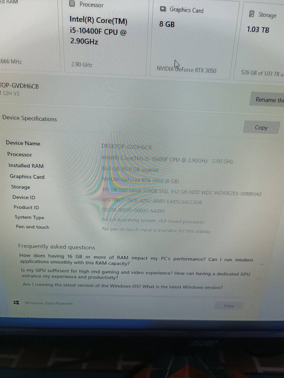 حاسبات كيمنك عدد5  للبيع  رايد الوحده على 800كامله مع يوبي اس 2000 جديد وياه شاشه حجم 27 ايسر ips  مواصفات الشاشه مالته 165هرتز FHD1980×1080 مكاني بغداد الدوره ابو دشير  رقمي *********** 
 مواصفات الكيس 
Core i5 10400f
RAM 16 GB
NVIDIA Ge Force RTX3050. 8GB
HHD1.03 TB
SSD 128GB
PAWER 650W 
MTHE  H610
