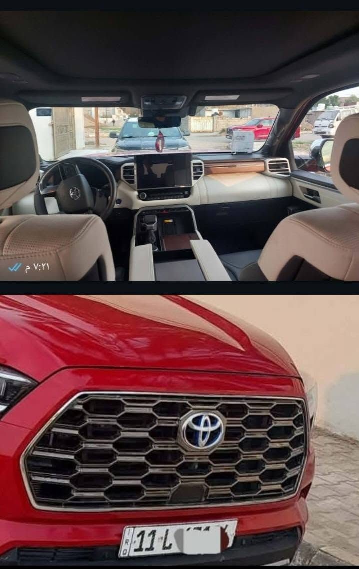 عليكم 
Toyota 

Sequoia Capstone Hybrid

تويوتا - سيكويا كابستون هايبرد

* موديل٢٠٢٣

* عدد اسطوانات : 6 ( سلندر )

المواصفات :-

- مثبت السرعة

- مقاعد كهربائية 

- مقاعد جلد

- مقاعد VIP

- مقاعد تدفئة و تبريد

- بانوراما 

- عدد المقاعد 7

- الويل قياس 22 انج

- صندوق كهربائية

- نظام المكابح المانعة للانغلاق ABS

- نظام قفل العجلات

- أنوار LED أمامية

- كاميرا 360 درجة

حادثها الامريكا غرضها نفس جني وياه بس البنيد صار بي شوي صبغ  
سعر سيارة 580 $ و ربيها مجال 
سيارة موجودة ديالى بعقوبة 
للاستفسار ***********
