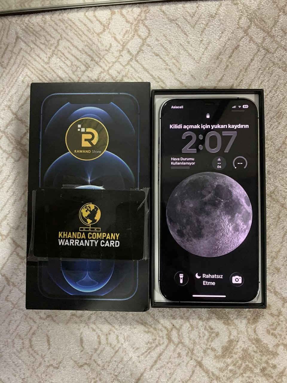 السلام عليكم ايفون 12برو ماكس للبيع ذاكرة 256 بلاد كلة شرط الفحص بطارية #76 ويا كارتون السعر $450 بي مجال لشراي.  خاص او اتصل #***********
