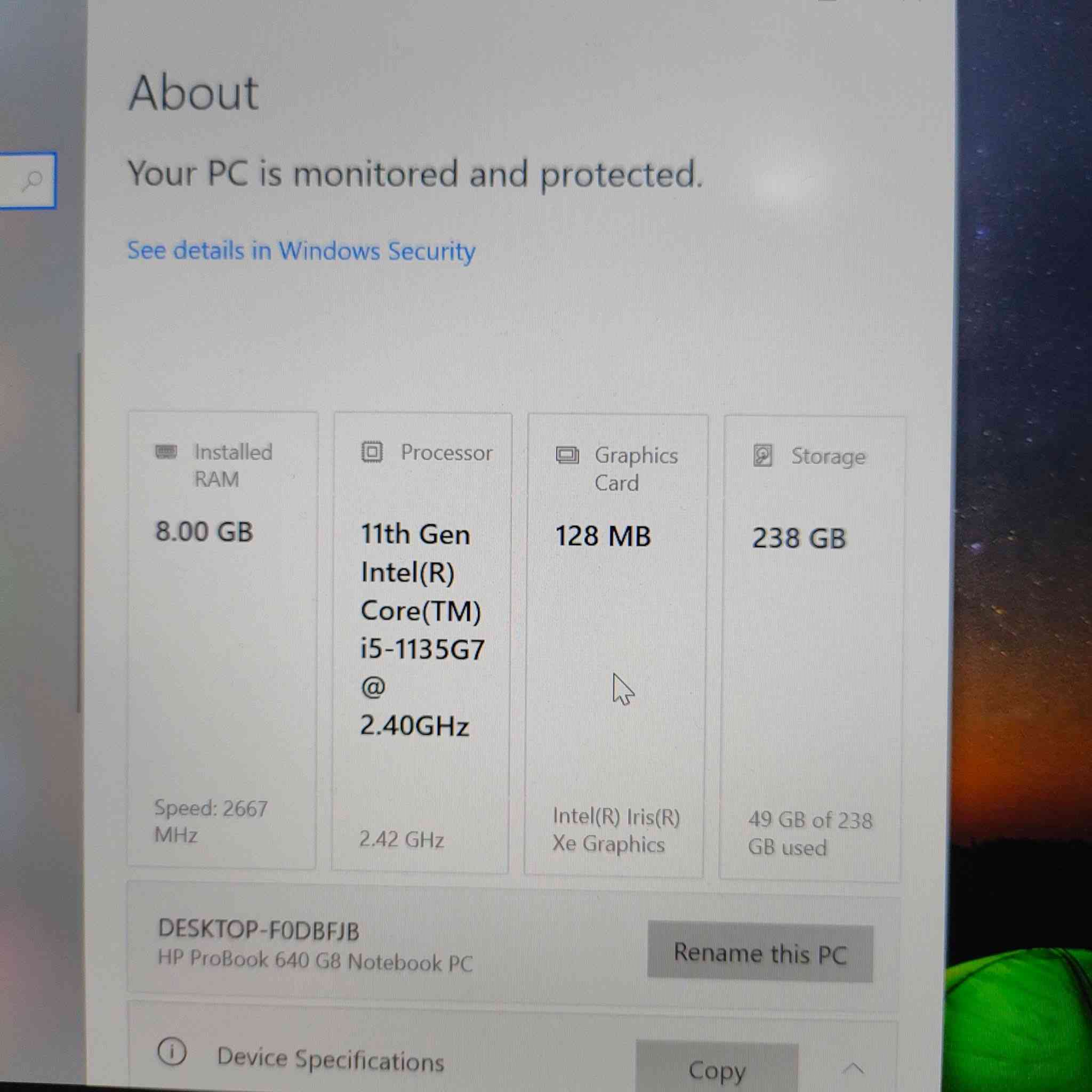 سلام عليكم
لابتوب مستخدم قليل جدا 8 ايام فقط  نظافة 100%

نوع HP

المعالج (CPU)
Intel Core i5-1135G7
الجيل: 11

🧠 الذاكرة (RAM)
8.00 جيجابايت
السرعة: 2667 MHz
🎮 كرت الشاشة (GPU)
Intel Iris Xe Graphics

💾 التخزين

SSD -256g

ملحقات كاملة
جنطة -شاحن-ماوس

السعر 335 الف

العنوان قضاء النصر شارع العيادات قرب جامع الرسول الاعظم (ص) قرب صيدلية غايب العميري
***********@إشارة

