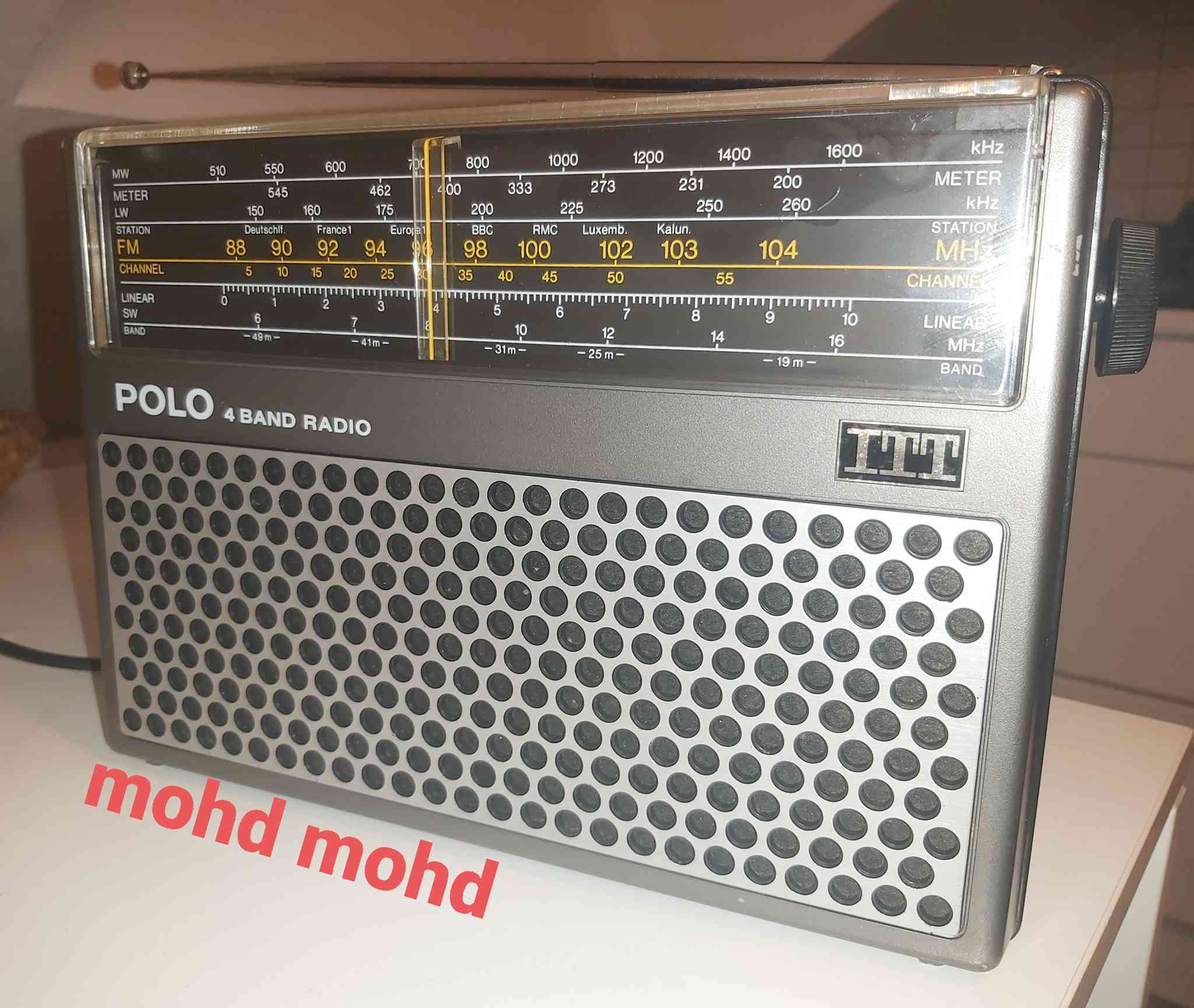RADIO ITT POLO 109A
انتاج بريطانيا 1978
شغال كهرباء مباشر وبطارية حجم كبير عدد 6
موجات عدد 4 MW FM SW LW
نظافة 95%
السعر 100 الف .
#الجميع


**إذا كنت صاحب هذا الإعلان وتريد حذفه لأي سبب، رجاءا أرسل رسالة إلى الدعم الفني**