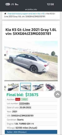 كي 5للبيع وارد  حادث جاملغ مبدل نفس الون  وبنيد نص صبغ مكينه 1.6تيربو ...