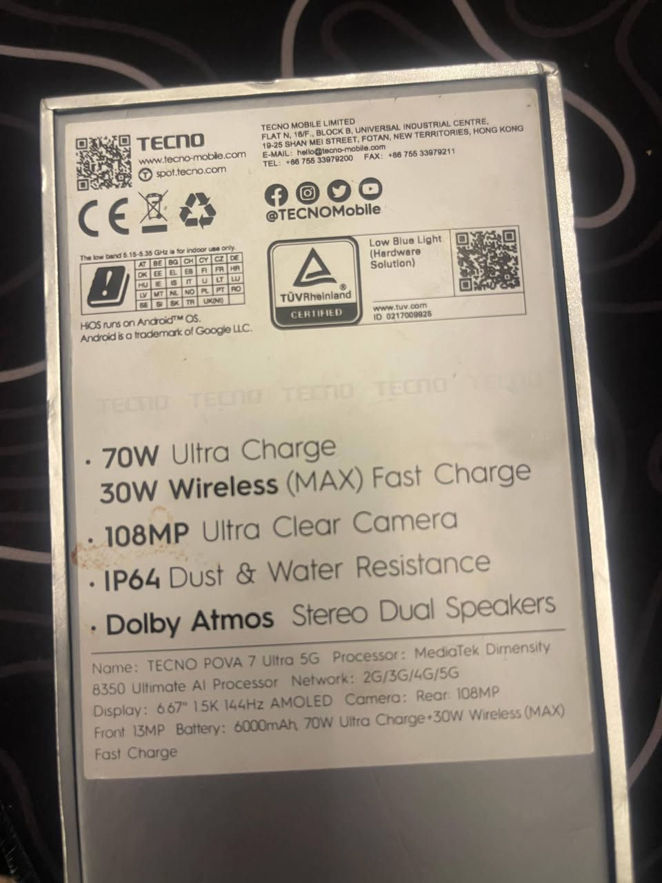سلام عليكم 
تكنو بوفا 7 الترا 5G أبيض
 120 فريم ببجي 🔥
 شاشة اموليد 144 هرتز
ذاكرة 256GB   
بطارية 99  6000 ملي امبير
معالج جدا قوي Dimensity 8350
الجهاز كامل ملحقات عدا الكفر
الجهاز نظيف واستخدام أقل الشهرين 
السعر: 350 ألف وبيه مجال  الشراي يتصل ❤
مكاني بغداد الكرخ  ***********
