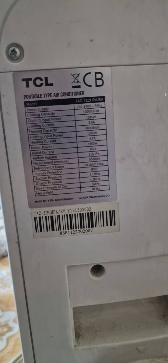 السلام عليكم تبريد متحرك بارد ثلج من شركة TCL بي 4 مودات تحكم لمس تبريد تدفئة تجفيف مروحة،، جديد ما متسخدم هواي يشتغل على السحب ياخذ 3 امبيرات ( يفيد اهل المحلات ) سعرة ب 250 الف بي مجال بسيط واني ماخذه ب٣٥٠ من المحلات  ولله مكاني بغداد واكو توصيل (داخل بغداد فقط) 
واتساب ***********
