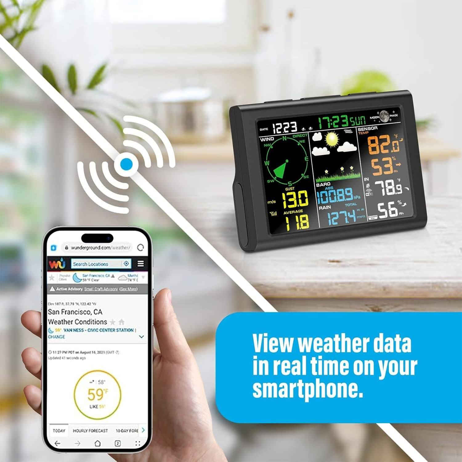 محطة الطقس اللاسلكية ، بنظام واي فاي ، لاسلكية مع الاستشعار في الهواء و الطلق و المطر و توقعات الطقس و مقياس سرعة الرياح مفيدة جداً لعدة استخدامات مثلاً مربي طيور السباقات ومهواة طائرات الدرون واماكن واستخدامات عديدة حسب الفكرة والحاجة
متواجد فيس بوك وواتساب ***********
