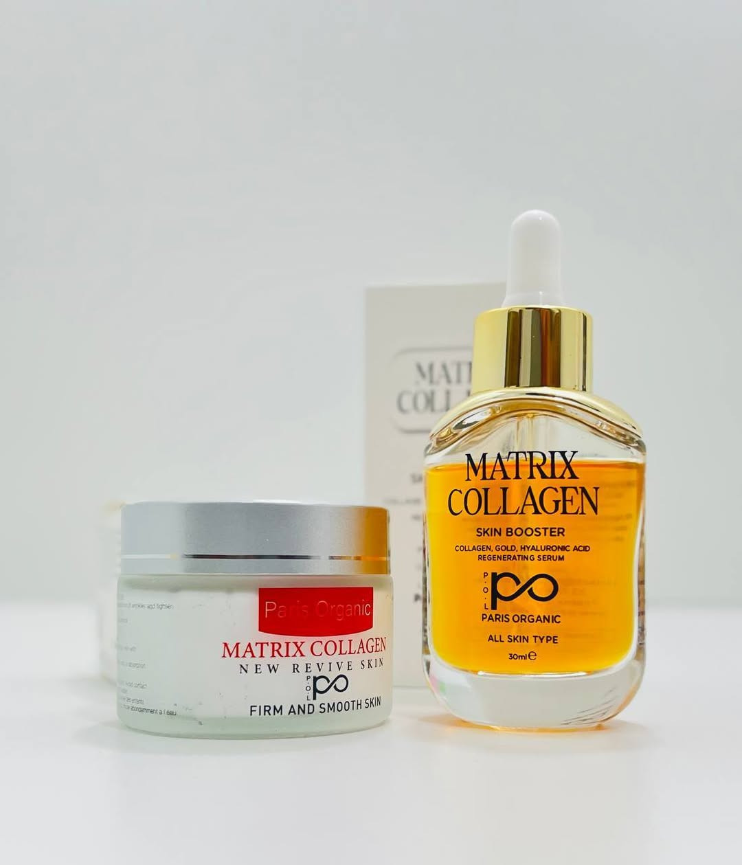 ✨ عرض MATRIX COLLAGEN من Paris Organic ✨

💛 السيروم + الكريم
بكج كولاجين كامل لتجديد البشرة وشدها وترطيبها العميق 🌸

🔸 السيروم الذهبي (30ml):
يغذي البشرة بالكولاجين والذهب والهيالورونيك أسيد،
يمنح إشراقة فورية ويقلل الخطوط والتعب.

🔸 الكريم (50ml):
يرطب ويشد البشرة، يعيد لها النعومة والنضارة،
ويكمل فعالية السيروم لنتيجة مثالية ✨

💧 مناسب لجميع أنواع البشرة
💧 استخدام صباح ومساء
💧 نتائج واضحة خلال فترة قصيرة


**إذا كنت صاحب هذا الإعلان وتريد حذفه لأي سبب، رجاءا أرسل رسالة إلى الدعم الفني**