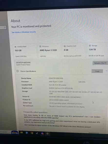 سلام عليكم تجميعة للبيع 
(شاشه+ كيس ) 
cpu: r5 5500  stock cooler
ram:16g ddr4 3200hz rgb
gpu: 1070 gigabyte 8g  rgb 
motherboard:asus prime mk b450 
storage : 1-nvme m.2 512g 
2-sata ssd 512 g
3-sata ssd 120g
power supply:550w
black case with 3 fans  rgb
monitor(شاشه):hp 1080x1920 60hz 
مكاني بغداد الزعفرانية  للاتصال ***********
اغلب علب القطع موجوده 
السعر ٦٠٠ الف
لايوجد توصيل تفحص وتاخذ
