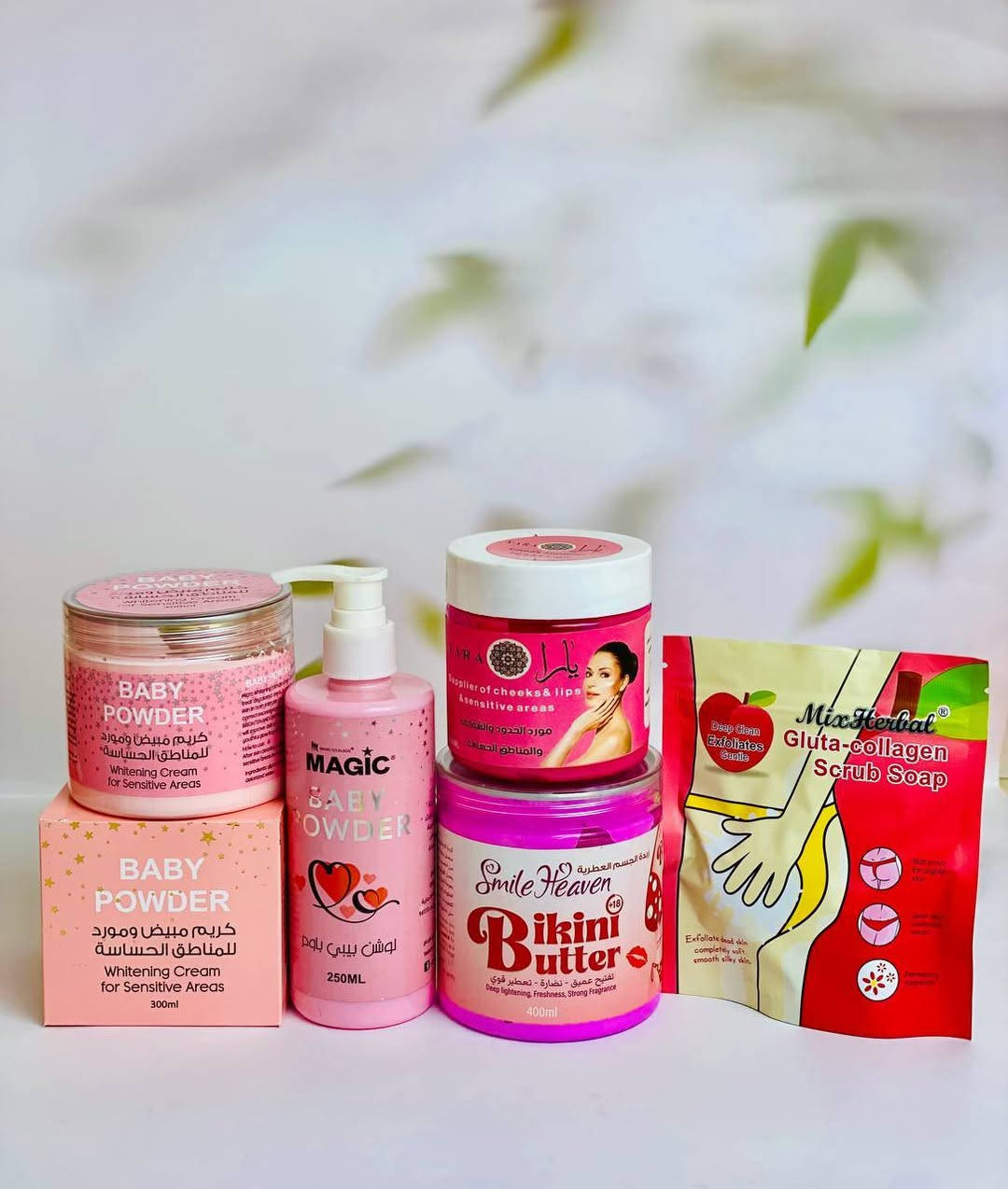 ✨ عرض العناية والدلال ✨

بكج متكامل حتى يصير جسمج ناعم ومعطر مثل القطن 💗

💗 كريم Baby Powder لتفتيح وترطيب المناطق الحساسة  
💗 لوشن Magic Baby Powder لترطيب الجسم بعطر البيبي الناعم  
💗 كريم Yara مورد للخدود والشفايف والمناطق الحساسة  
💗 Bikini Butter لتنعيم وتفتيح منطقة البكيني  
💗 صابونة Gluta Collagen Scrub تقشير وتنظيف عميق للبشرة
النتيجة 👇  
بشرة ناعمة • تفتيح • ترطيب • عطر يجنن يدوم 💞


**إذا كنت صاحب هذا الإعلان وتريد حذفه لأي سبب، رجاءا أرسل رسالة إلى الدعم الفني**