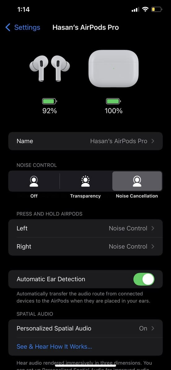 AirPods Pro 1 
ايربودز برو 

عزل ضوضاء بالسماعتين او تك واحد
ترانسبرنسي مود تسمع اي شيء من خلال المايكات
سبشل اوديو تتبع اتجاه الايفون
تدعم find me باحسابك
Live listening 
Background sound 

كارتونة موجودة وكافه الملحقات
سعر 150,000


**إذا كنت صاحب هذا الإعلان وتريد حذفه لأي سبب، رجاءا أرسل رسالة إلى الدعم الفني**