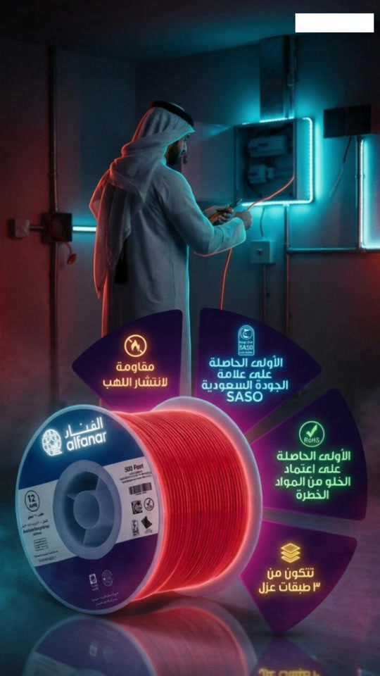 🔥 الأمان يبدأ من أول متر… واير الفنار الحراري ⚡ أمان أكثر لبيتك وعائلتك مع مواصفات تعطيك ثقة وجودة: 🔴 مقاوم لانتشار اللهب 🟣 عزل مكوّن من 3 طبقات 🟢 حاصل على علامة الجودة السعودية (SASO) 🟡 خالٍ من المواد الخطرة (RoHS) اختيارك الصح اليوم… يحمي بيتك بكرة 🏠 📞 *********** 📞 *********** #امان_بيتك #تمديدات_كهربائية #كهرباء #اسلاك_كهربائية #حماية #جودة #مقاوم_للحرارة #مقاوم_للهب #السعودية #بيتك_أمانة #مواد_كهربائية #Electrical
