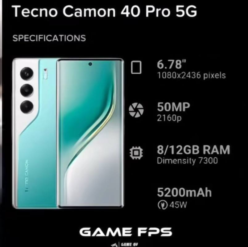 Techno Camon 40pro5Gمراوس ايفون 13عادي او ايفون 14عادي 
ذاكره: 256
معالج: 7300Dimensity
كامره الاماميه: 50MPتدعم ال AI
شحن سريع 45w
جهاز شاشته 144HZيدعم ببجي 120فريم  
زر جانبي لتشغيل الكامره 
ميزة الفلاكشب التقاط الصوره المتحركه السريعه مثل مروحه تشتغل عل سرعه عاليه تلتقطه هيه واكفه 
بي هواي ميزات حلوه جهاز روعهه🔥
ضد الصدمات والماء


**إذا كنت صاحب هذا الإعلان وتريد حذفه لأي سبب، رجاءا أرسل رسالة إلى الدعم الفني**