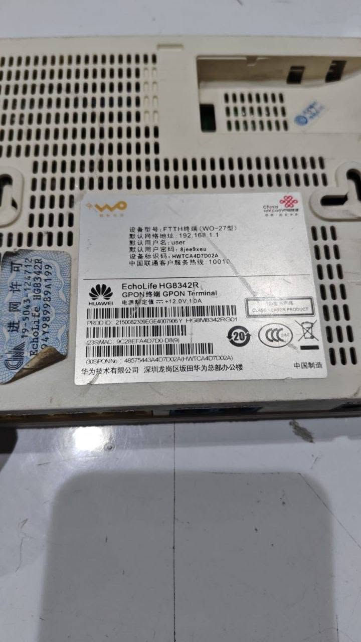 اونيوا ايبون، Oun HUAWEI
مستخدم EPON
ONU 4PORT
10_100 
 وفحص كامل لضمان أعلى جودة 💯
✅ شرط ضمان على كل قطعة – ضمانك على أعلى مستو
💪 شوف بعينك كمية النظافة والأداء قبل ما تستلم… هالجهاز يعطيك استقرار وسرعة ما تتفوت!


**إذا كنت صاحب هذا الإعلان وتريد حذفه لأي سبب، رجاءا أرسل رسالة إلى الدعم الفني**