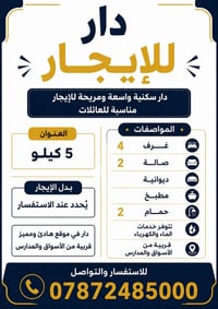 منطقة ٥ كيلو • ٣غرف • طابقين
