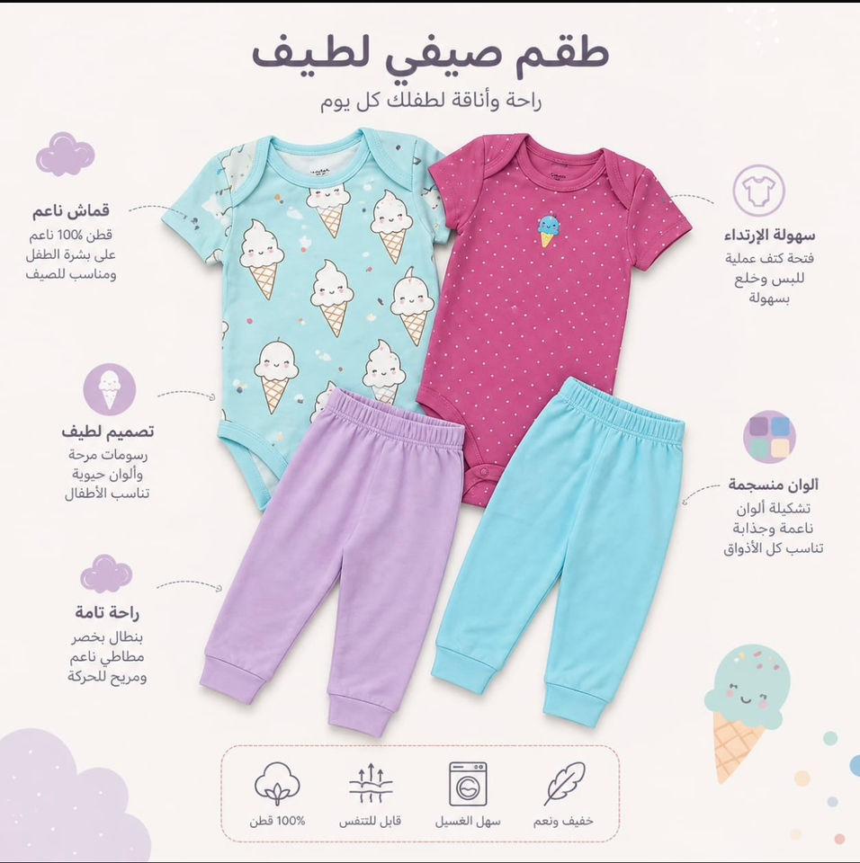 ✨ بيت الأناقة البيبي ✨

نوفر لكم بضاعة صيفية وأصلية 100% من ماركة Carter’s العالمية 👶💙  
الأقمشة أصلية وناعمة جداً على بشرة الطفل، مريحة وآمنة وتناسب الاستخدام اليومي بدون أي تهيّج 🌿

🔹 أوفـر (5 قطع مختلفة)  
طقم متكامل متنوع بجودة عالية  

🔹 أوفـر بجامة (قطعتين)  
بجامة قطن ناعم ومريح للنوم 😴  

✨✨متوفر عمر من شهرين الى سنتين ✨✨


**إذا كنت صاحب هذا الإعلان وتريد حذفه لأي سبب، رجاءا أرسل رسالة إلى الدعم الفني**