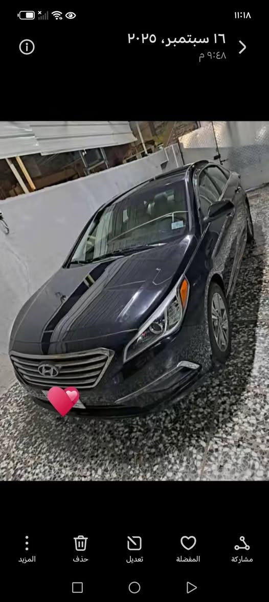 السلام عليكم للبيع سوناتا 2017 ماشيه 115 الف وارد امريكي حادثه جاملغ بارد بدون ايرباك مواصفات عاديه 4 سلندر 2400 السعر 120  مكاني بغداد الشعب للتواصل *********** و قابل للمراوس ب سياره 7 راكب وخاص مفتوح
