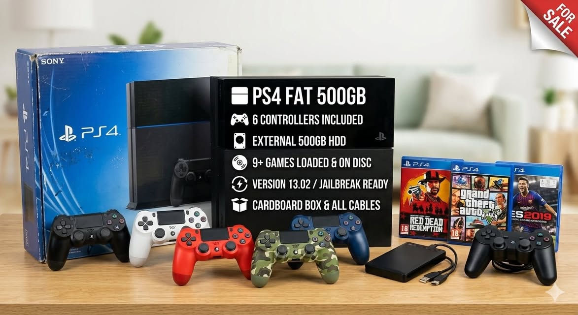 بلايستيشن 4 فات (PS4 FAT) - نظيف جداً وبشرط الفحص
الجهاز كلش نظيف وما بيه أي إشكال، وكل غراضه كاملة وبشرط الشغل والفحص.
📦 الملحقات والوايرات:
 الكرتونة والوايرات: الكرتونة الأصلية موجودة + واير الباور + واير HDMI الأصلي.
 هارد خارجي (External HDD): وياه هارد خارجي سعة 500 غيغا (المجموع الكلي يصير 1 تيرابايت ويا الداخلي!).
🎮 اليدات (الكونترولر):
 وياه 6 يدات كاملة! (1 يدة بلادية مال شركة + 4 يدات وايرليس + 1 يدة بواجير).
💿 الألعاب الموجودة:
 ألعاب داخل الهارد: غوست أوف توشيما (Ghost of Tsushima) ⚔️، بلاك أوبس كولد وار 🔫، مافيا 1، 2، 3 🕶️، فيفا 24 (FC 24) ⚽ (وياه بعد هواي ألعاب ثانية).
 ألعاب أقراص (أصلية): Red Dead Redemption 2 🤠، GTA V 🚗، PES 2019 ⚽.
⚙️ النظام والتحديث:
 إصدار النظام (الفيرجن): 13.02 (مباقي شي ويصير جوكر).
💰 السعر: 300 ألف دينار (بيه مجال بسيط للشراي التكاك)
❌ ملاحظة: البيع نقد فقط، ما أراوس بأي شي.
🚗 التوصيل: مکان كركوك و متوفر خدمة توصيل


**إذا كنت صاحب هذا الإعلان وتريد حذفه لأي سبب، رجاءا أرسل رسالة إلى الدعم الفني**