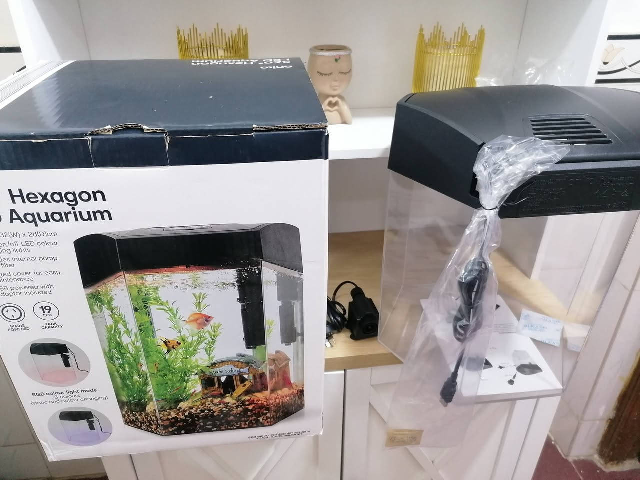 حوض أسماك  بلاستيكي من علامة "Anko" أستراليا  حوض سداسي الشكل يوفر رؤية بزاوية 360 درجة، تبلغ سعة الحوض 19 لترًا.  يتضمن إضاءة LED تعمل باللمس، وتتميز بـ 8 ألوان مختلفة وثلاثة أنماط إضاءة. يأتي مع مضخة داخلية ( ماطور)


**إذا كنت صاحب هذا الإعلان وتريد حذفه لأي سبب، رجاءا أرسل رسالة إلى الدعم الفني**