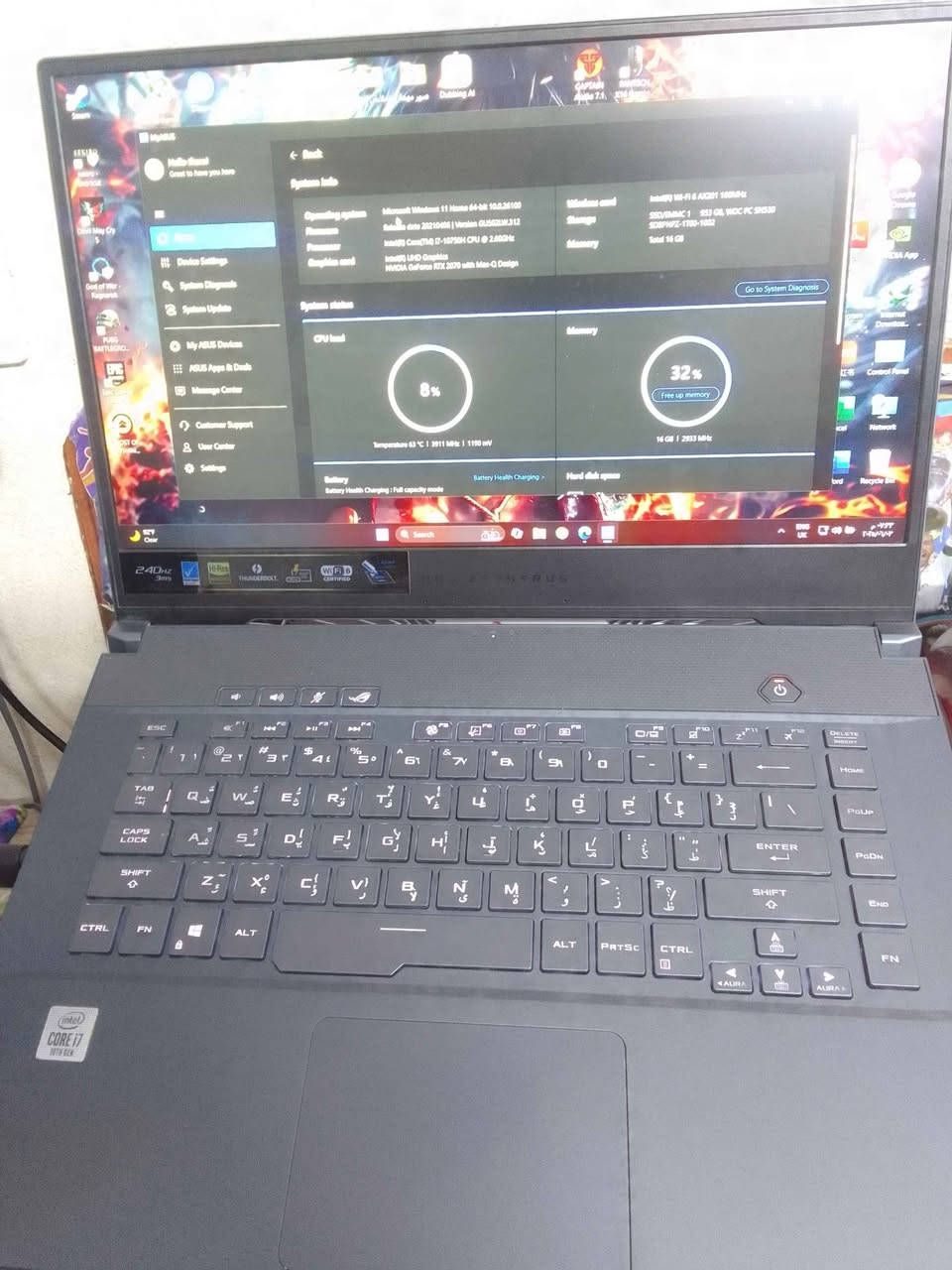 ASUS ROG Zephyrus M15  لابتوب

المعالج (CPU): Intel Core i7-10750H (6 أنوية، 12 خيط، تردد حتى 5.0GHz)

كرت الشاشة (GPU): NVIDIA GeForce RTX 2070  (8GB GDDR6)

كرت شاشة مدمج: Intel UHD Graphics

الرام (RAM): 16GB DDR4 بسرعة 3200MHz

القرص الصلب (SSD)  1TB
سلوت ثانوي لاضافة هارد اخر 

الشاشة: 15.6 بوصة، Full HD 1920x1080، معدل تحديث 240Hz

نظام التشغيل: Windows 11 Home

الصوت: مكبرات صوت ستيريو + تقنية Dolby النجف, العراق


**إذا كنت صاحب هذا الإعلان وتريد حذفه لأي سبب، رجاءا أرسل رسالة إلى الدعم الفني**