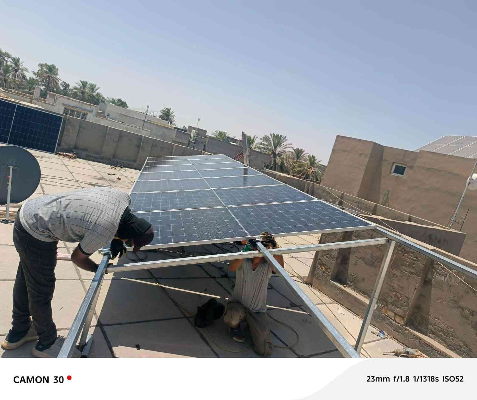على بركة الله
تم تنصيب منظومة طاقة شمسية 16امبير
تتكون من
بطاريةبسعة 14.33KWمن شركة مارسريفا ضمان5سنوات 
وانفيرتر 6.5KWمن شركة مارسريفا ضمان3سنوات 
والالواح لونجي 615W عدد8 ضمان 12سنه 
في واسط/قضاء النعمانية
للاستفسار الاتصال أو مراسلة الارقام التالية 
***********
***********
***********
