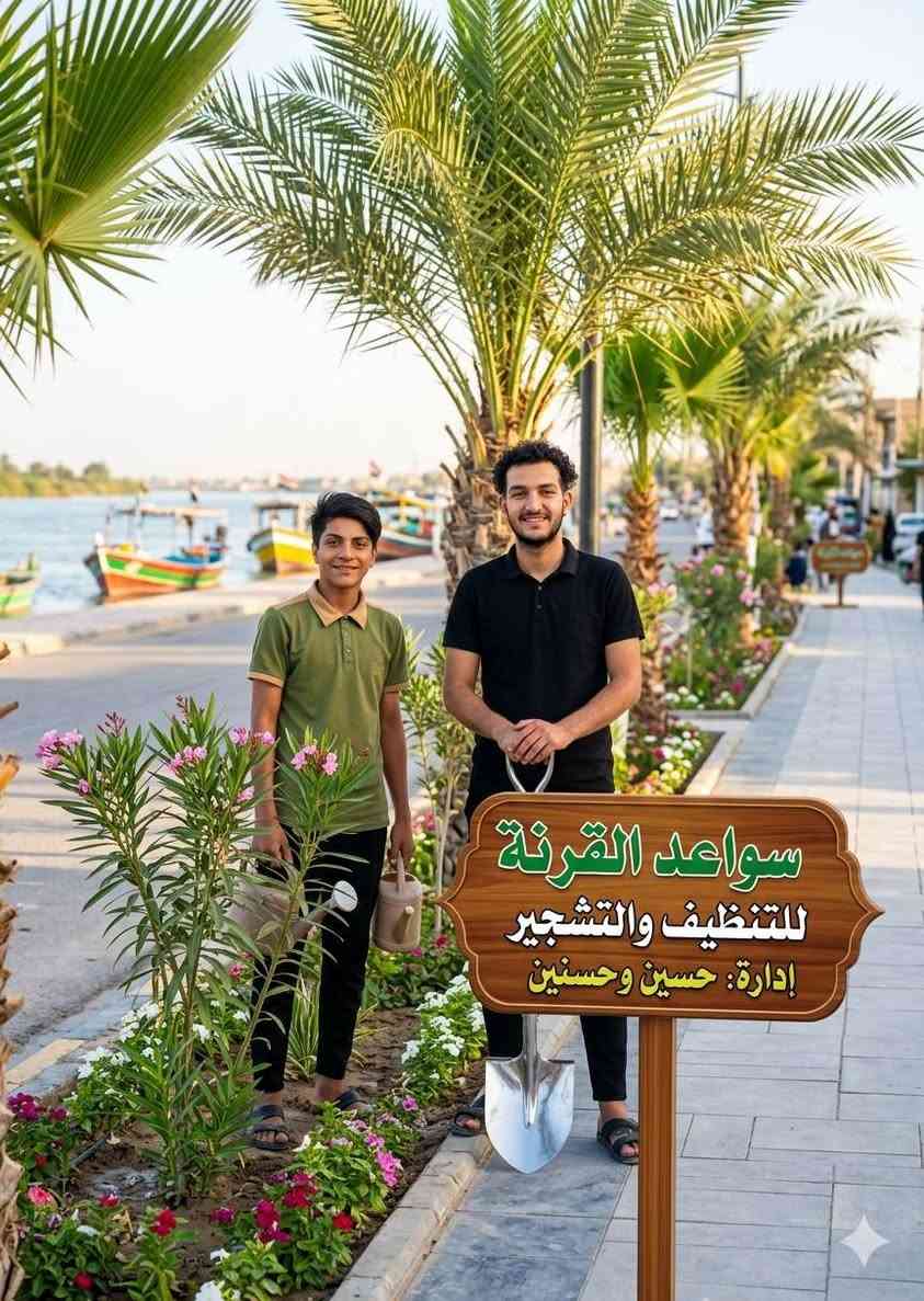 بسم الله نبدأ.. (سواعد القرنة لتنسيق وتنظيف الشوارع والحدائق) 🌱🧹
​شفت باب بيتك، محلك، أو شارعكم مخربط والأنقاض تارس المكان؟ وتريد ترتبة وتزرعه ومابيك حيل وتعب؟
​احنه هنا علمود نريحك! 💪✨
حسين وحسنّين وياكم من قلب القرنة، جيبنالكم خدمة متكاملة وبأعلى جودة لتنظيف وتشجير وتنسيق كل المساحات المتروكة والشوارع.
​🛠️ خدماتنا تشمل:
​تنظيف شامل: نشيل الأنقاض، ونكنس، وننظف الرصيف وباب البيت من الصفر.
​تسوية الأرض وكرب النخل: نجهز التربة ونرتبها علمود تصير جاهزة.
​التشجير والتنسيق: نزرعلك أفضل أنواع الأشجار والشتلات والورد اللي يتحمل جونا ويرد الروح.
​💡 ليش تختار "سواعد القرنة"؟
​شغل احترافي ومحمل غيرة: نشتغل بإتقان وبأحدث الأدوات (مثل ما تشوفون بالصورة) علمود نطلع بنتيجة تبيض الوجه وتناسب ذوقكم.
​التزام بالوقت: نجيكم بالموعد المحدد ونخلص الشغل بالوقت المطلوب.
​أسعارنا تنافسية: شغلنا بفلوس وتعبنا واضح، بس أسعارنا تناسب الكل وبمقدور الجميع.
​📞 للحجز والاستفسار:
​تريد تعرف السعر؟ كل اللي عليك تدزلنا صورة للمكان بالخاص 📥، أو تتواصل ويانا واتساب/اتصال على الرقم:
          [ *********** ] 📞
​شعارنا: "شوارعنا ومناطقنا تستاهل تترتب.. احنه بخدمتكم" 🤝❤️
​#البصرة #القرنة #سواعد_القرنة #تنظيف_وتشجير #تنسيق_حدائق #شباب_العراق #مشاريع_شبابية
