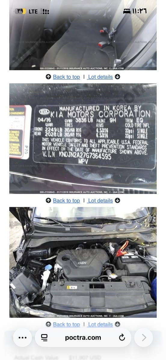 السلام عليكم للبيع كية صول 2016وارد امريكي حادث كما في الصور ماشية 98ميل محرك 1.6GDI نص فول مواصفات شاشة كاربلي كامرة امامية وخلفية تخم تايرات جديدة ودشمة جديدة السعر 104 الااتصال ***********
