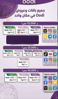 (عروض خط اودي توصيل لمركز المحافظه) جميع الباقات دائميه تتفعل كل شهر ب...