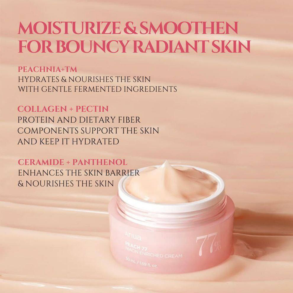 ✨ كريم الخوخ والنياسيناميد من أنوا (Anua Peach 77 Niacin Enriched Cream). كريم مرطب بتركيبة جل خفيفة تشبه البودينغ، مصمم لمنح البشرة نضارة وإشراقاً دون ترك أثر دهني. مرطب ومفتح للبشرة. يحتوي على 77% مستخلص الخوخ و5% نياسيناميد. يعمل على تفتيح البشرة، تقليل التصبغات، وتحسين مرونتها وإشراقها

✅ الفوائد الرئيسية:-
✔️ خلاصة الخوخ (77%): تعمل على ترطيب البشرة الجافة بعمق واستعادة حيويتها.
✔️ النياسيناميد: يساعد في تفتيح البشرة، توحيد لونها، وتقليل مظهر البقع الداكنة والتصبغات.
✔️ يحتوي على السيراميد، الكولاجين، والبانثينول لتقوية حاجز البشرة الواقي وتعزيز مرونتها.
✔️ يعمل على تنعيم البشرة وتقليل الخشونة للحصول على مظهر "بشرة الخوخ" الندية
✔ يعمل النياسيناميد (5%) على تقليل التصبغات والبقع الداكنة، مما يمنح البشرة إشراقة طبيعية.
✔ مستخلص الخوخ الغني بمضادات الأكسدة يوفر ترطيبًا طويل الأمد للبشرة الجافة والمتعبة.
✔  يعزز من مرونة البشرة ويقلل من ظهور الخطوط الدقيقة، مما يجعلها أكثر نضارة.
✔ يحتوي على مكونات مهدئة تقلل من التهيج، مما يجعله مناسبًا للبشرة الحساسة.
✔ لا يترك طبقة دهنية، مما يجعله مناسبًا لجميع أنواع البشرة، بما في ذلك الدهنية والمختلطة.
#الاصلي المنشأ كوريا 🇰🇷 💯
السعر ١٢
🚘 يوجد خدمة توصيل لجميع محافظات العراق ٤ الاف 🚘


**إذا كنت صاحب هذا الإعلان وتريد حذفه لأي سبب، رجاءا أرسل رسالة إلى الدعم الفني**