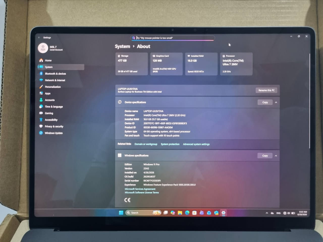 💻Microsoft Surface Laptop 7💻

🔹️الرام:16GB 
🔹️الذاكرة:512GB 
🔹️المعالج:Core ultra 7  266v
Arc™ Graphics :معالج الرسومات🔹️
🔹️الشاشة: حجم 13.8بوصة لمس نوعPixelSense™ Flow دقة الشاشة [2k] بمعدل تحديث 120 هرتز
🔹️ البطارية : 54Wh 
الكمية محدودة سارع بالحجز


**إذا كنت صاحب هذا الإعلان وتريد حذفه لأي سبب، رجاءا أرسل رسالة إلى الدعم الفني**
