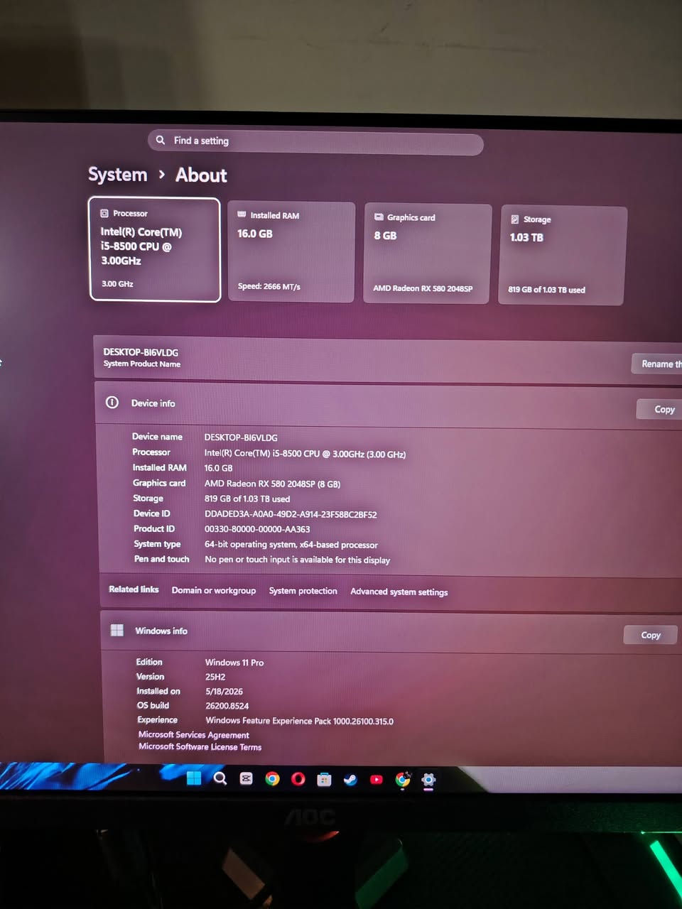 موصفات الpc
Rx 580 8gb 
Ram 16 gb ddr 4
Hhd 1t
I5 8th
شراي يتصل وات ساب ***********
