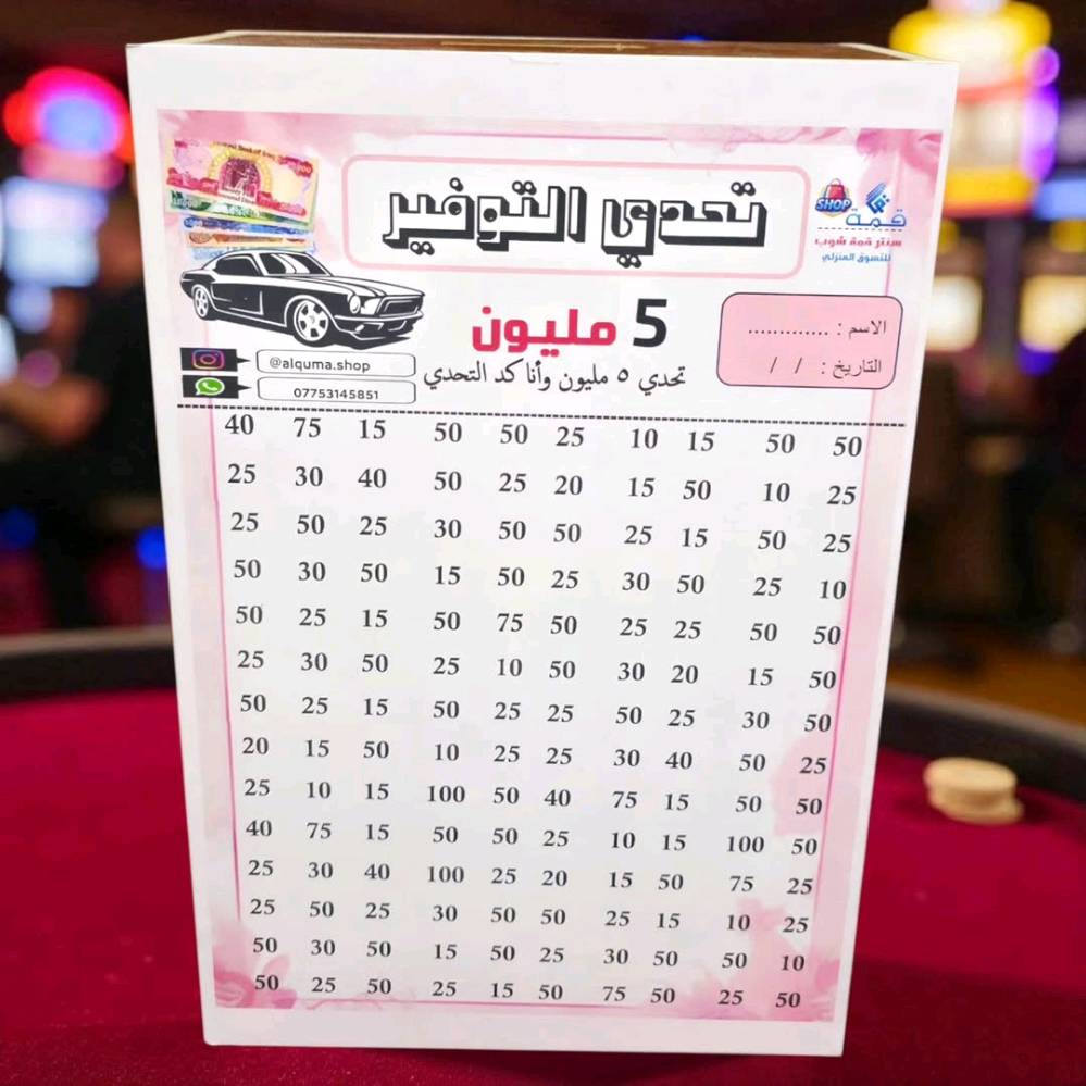 قاصة التوفير (حصاله التحدي) حجم الـ 100 الف و 500 الف و المليون و 5 المليون و 10 مليون و 25 مليون وحسب الطلب عنوان بغداد المنصور متوفر توصيل لكل العراق 