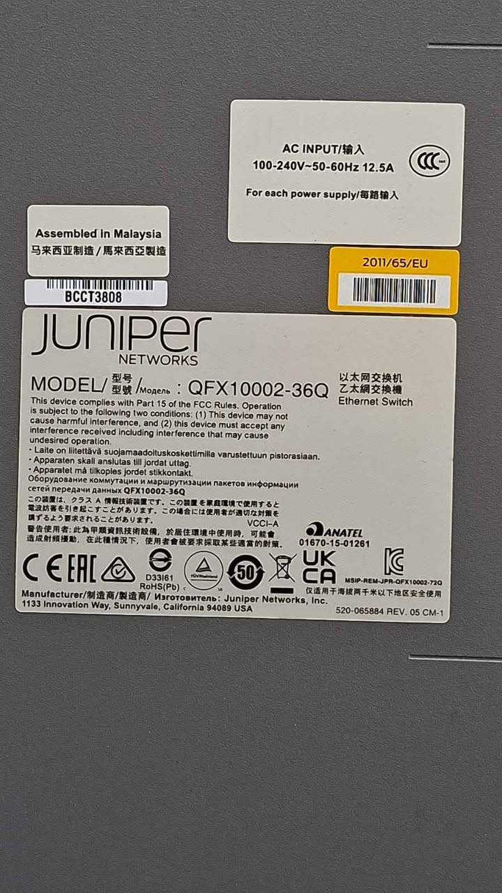 The Juniper QFX10002-36Q is a high-performance, fixed 2U data center switch that supports an extensive suite of Layer 2 and Layer 3 protocols, including EVPN-VXLAN, BGP, OSPF, and Spanning Tree protocols. It operates on Junos OS to deliver routing, switching, and robust network convergence.The QFX10002-36Q is a versatile, high-density infrastructure device featuring a comprehensive protocol stack:Key Routing & Switching ProtocolsRouting Protocols: BGP (Border Gateway Protocol), OSPFv2/OSPFv3, RIP-1/RIP-2, RIPng.Multicast Protocols: PIM-SM, PIM-DM, PIM-SSM, Bidirectional PIM, MSDP, IGMPv2/IGMPv3, MLD, MLDv2.Resiliency & Loop Prevention: STP (Spanning Tree Protocol), RSTP, MSTP.Overlay & Data Center Protocols: EVPN-VXLAN, FCoE (Fibre Channel over Ethernet) transit switch features, and GRE (Generic Routing Encapsulation) tunnels.Network Management Protocols: SNMPv1/v2/v3, Telnet, SSH, and REST API support via Junos OS.Hardware Protocol SpecificationsPort Types: 36x 40GbE QSFP+ ports, configurable up to 144x 10GbE using breakout cables. 12 of these ports support dual-rate 100GbE QSFP28.Performance: Up to 2.88 Tbps system throughput and 1 Bpps forwarding capacity. بغداد, العراق


**إذا كنت صاحب هذا الإعلان وتريد حذفه لأي سبب، رجاءا أرسل رسالة إلى الدعم الفني**
