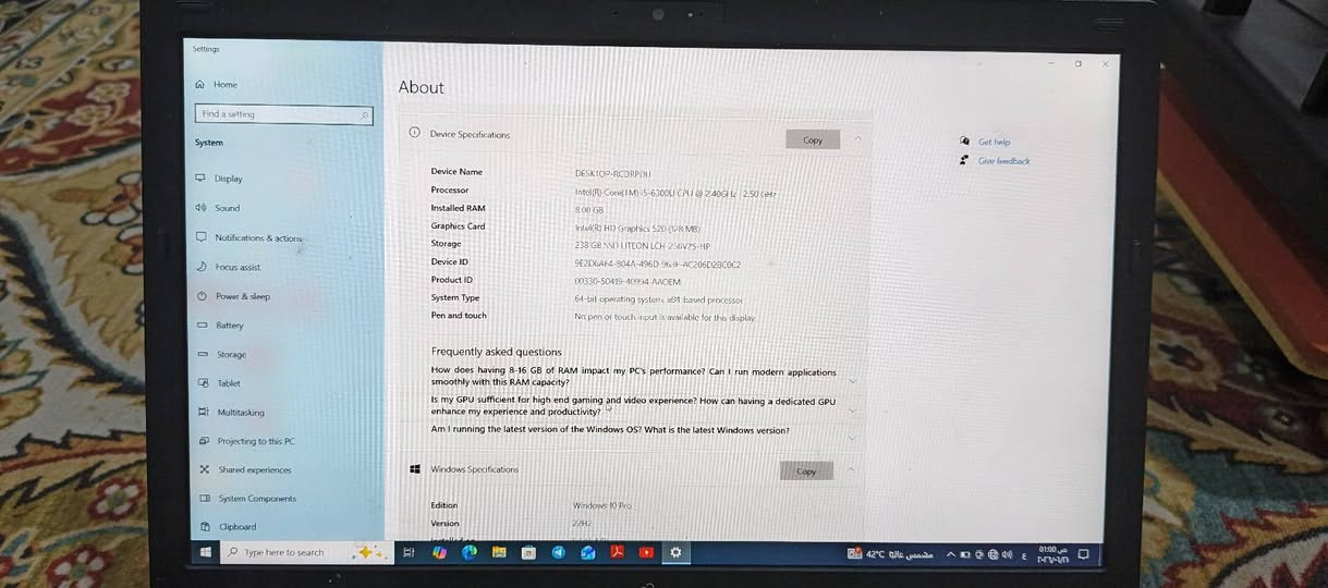 للبيع لابتوب Fujitsu Lifebook E546 بحالة جيدة
💻 المواصفات:
الموديل: Fujitsu Lifebook E546
المعالج: Intel Core i5-6300U بسرعة 2.40GHz
الرام: 8GB DDR4
التخزين: SSD سعة 238GB
كرت الشاشة: Intel HD Graphics 520
النظام: Windows 10 Pro (64-bit)
كاميرا وواي فاي وسماعات مدمجة
شاشة مناسبة للدراسة والعمل اليومي
✅ مناسب لـ:
الدراسة والجامعات
برامج الأوفيس
التصفح والعمل المكتبي
المحاضرات والاجتماعات أونلاين
التصميم الخفيف والاستخدام اليومي
📌 مميزات الجهاز:
معالج جيل سادس اقتصادي وسريع.
هارد SSD يوفر سرعة عالية بالإقلاع وفتح البرامج.
رام 8GB مناسبة لتشغيل عدة برامج بنفس الوقت.
جهاز عملي ومناسب للاستخدام اليومي


**إذا كنت صاحب هذا الإعلان وتريد حذفه لأي سبب، رجاءا أرسل رسالة إلى الدعم الفني**