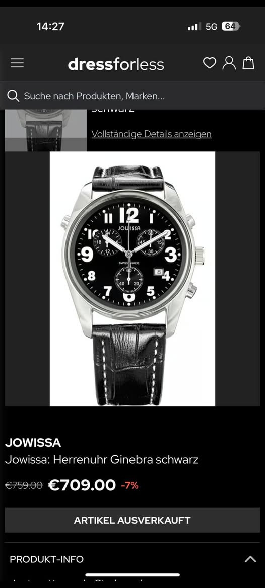 ساعة Jowissa Ginebra سويسرية فاخرة - أناقة وأداء سويسري
الوصف:
لعشاق الفخامة والجودة السويسرية، معروض للبيع ساعة Jowissa الأصلية من مجموعة Ginebra Sport. ساعة تجمع بين التصميم الكلاسيكي واللمسة الرياضية، مثالية للمناسبات الرسمية والاستخدام اليومي الراقي.
أهم المواصفات:
الصناعة: سويسرية بالكامل (Swiss Made) 🇨🇭.
الموديل: J7.005.L (Ginebra Chronograph).
المحرك: حركة كوارتز سويسرية (Swiss ETA) دقيقة جداً.
الزجاج: ياقوت  (Sapphire Crystal) مقاوم للخدش تماماً.
الهيكل: فولاذ مقاوم للصدأ (Stainless Steel) عالي الجودة.
الوظائف: كرونوغراف (توقيت)، عرض التاريخ، ونظام وقت 24 ساعة.
الحزام: جلد طبيعي فاخر باللون البني بنقشة التمساح
السعر خاص


**إذا كنت صاحب هذا الإعلان وتريد حذفه لأي سبب، رجاءا أرسل رسالة إلى الدعم الفني**