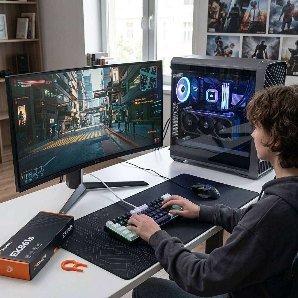 عشاق الأناقة والأداء العالي، الكيبورد الميكانيكي الاختيار المثالي لـ Setup نظيف ومساحة عمل مريحة!
✨ أبرز المواصفات:
 الحجم المدمج (61 مفتاحاً): تصميم بنسبة 60% ليوفر لك مساحة إضافية واسعة لحركة الماوس.
 توصيل مرن وعصري: يأتي مع كابل Type-C قابل للفصل لسهولة التنقل والترتيب.
 إضاءة RGB/متحركة: تأثيرات بصرية مميزة تضيف لمسة جمالية رائعة على مكتبك.
 تجربة كتابة ميكانيكية: استجابة سريعة ودقة عالية مثالية للألعاب والكتابة الطويلة.
📦 محتويات العلبة:
1 الكيبورد الميكانيكي.
2 كابل Type-C.
3 أداة سحب المفاتيح (Key puller).
4 دليل المستخدم (User manual).
💡 الأداء القوي والمظهر الأنيق في مكان واحد!
عشاق الأناقة والأداء العالي، الكيبورد الميكانيكي الاختيار المثالي لـ Setup نظيف ومساحة عمل مريحة!
للاستفسار مراسلة الصفحة


**إذا كنت صاحب هذا الإعلان وتريد حذفه لأي سبب، رجاءا أرسل رسالة إلى الدعم الفني**