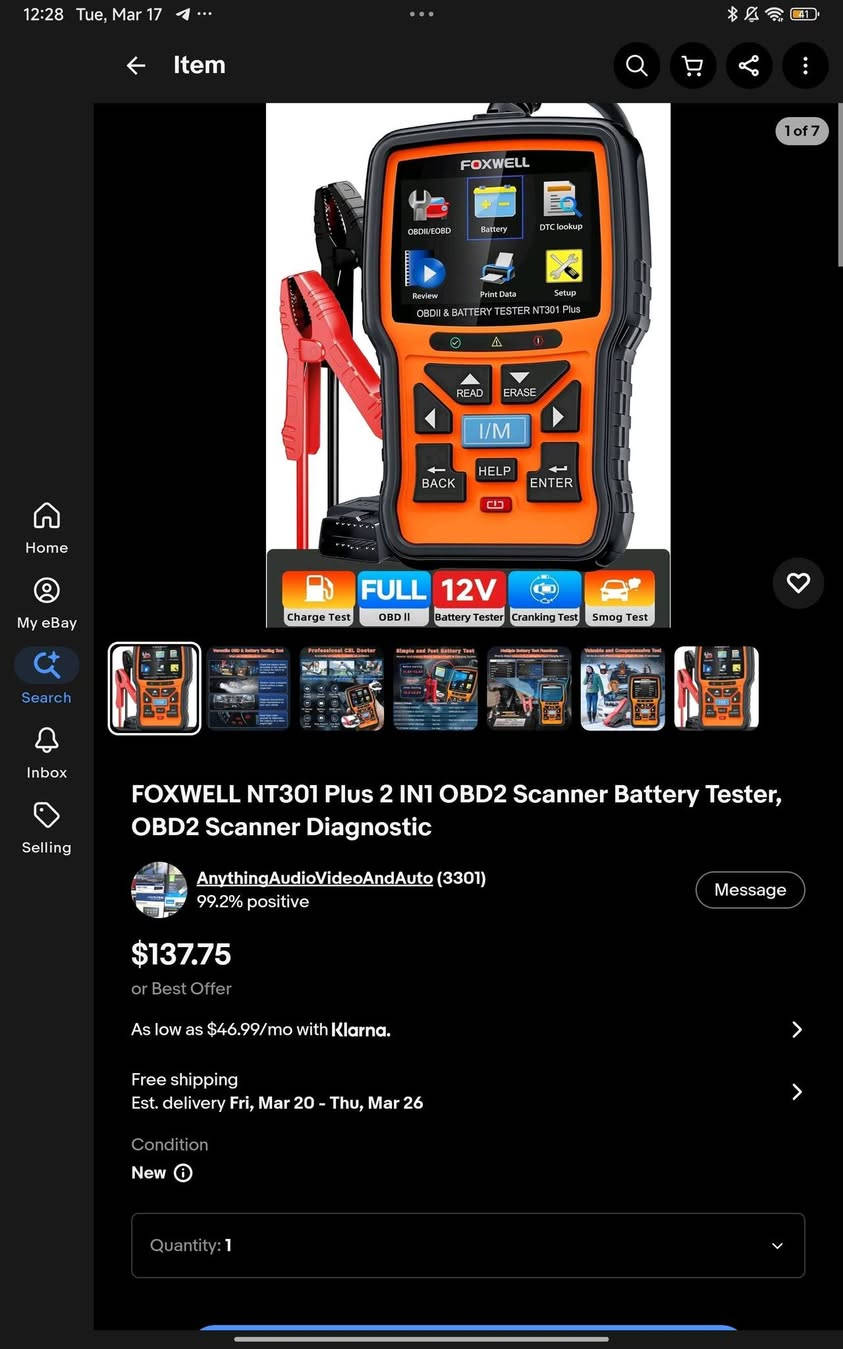 سلام عليكم جهاز FOXWELL الاصلي
للبيع جهاز جديد مع الحقيبة والكارتونة
الوظائف 
1_فحص اعطال المحرك لجميع انواع السيارات 
2_يحتوي على (Live Data) البينات الحية المحرك 
3_فحص حالة البطارية ومعرفة قوتها
4_شاشة ملونة سهلة الاستخدام
5_يعمل مباشرة من منفذ OBD2 بدون بطارية.

والسعر 60,000 وبي مجال 
ويوجد توصيل لجميع المحافظات


**إذا كنت صاحب هذا الإعلان وتريد حذفه لأي سبب، رجاءا أرسل رسالة إلى الدعم الفني**