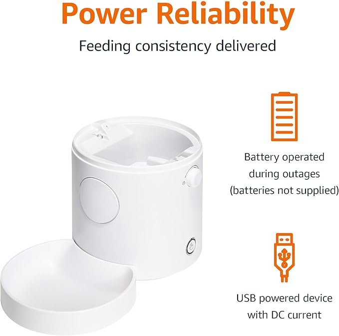 New Amazon Basics Automatic Feeder for Cats and Dogs with Speed & Portion Control, 4L Capacity, White

About this item
Automatic pet food feeder for cats, dogs, and other pets; dispenses dry kibble for scheduled feedings when you’re away from home
Works with dry kibble pieces up to 4/5-inch in diameter
Allows you to schedule 1/5 to 3.6 cups per meal depending on your pet’s needs; includes slow feed and portion control modes
Your automatic feeder comes ready with convenient presets: two meals daily at 8 AM and 8 PM, each dispensing 3 portions (1.2 cups total). Please customize the amount later based on your pet's needs. If you don't set a specific time, it'll automatically dispense meals twice with a 12-hour gap. Easy!
Built-in LCD screen for simple programming and scheduling
Records custom voice messages up to 10 seconds long that call your pet when it’s time to eat
In case of power outages, the feeder will continue to operate on battery back up for feeding consistency (batteries not included) أربيل, العراق


**إذا كنت صاحب هذا الإعلان وتريد حذفه لأي سبب، رجاءا أرسل رسالة إلى الدعم الفني**