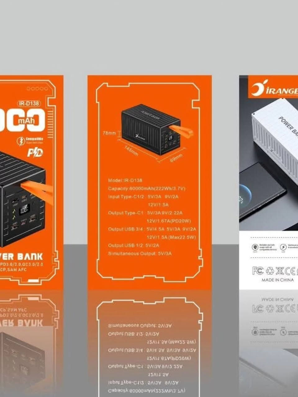 باور بانك (شاحن متنقل) من نوع IRANGE طراز IR-D138.
السعة: تبلغ سعة البطارية 60,000 مللي أمبير في الساعة.
الشحن السريع: يدعم تقنية الشحن السريع بقوة 22.5 واط.
التوافق: يدعم بروتوكولات شحن متعددة مثل PD3.0/2.0، QC3.0/2.0، HW FCP/SCP، و SAM AFC.
المنافذ: يحتوي على شاشة رقمية لعرض مستوى الشحن وعدة منافذ USB لشحن أجهزة متعددة.

متوفر توصيل جميع محافظات العراق

#خدمات_اهلنا
#العراق 
#باوربانك
#كركوك
#كركوك_حي_النصر


**إذا كنت صاحب هذا الإعلان وتريد حذفه لأي سبب، رجاءا أرسل رسالة إلى الدعم الفني**