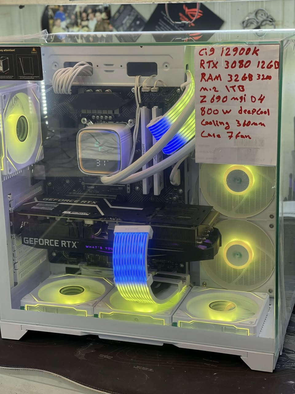 السلام عليكم
تجميعات مستخدمة للبيع
بمختلف المواصفات والاسعار 
كفالة كاملة ضمان اسبوع
للتواصل *********** واتساب 

‏1: Ci5 10400f
Rx 6600 8gb
Ram 16gb
Ssd 128gb
Hdd 1tb
H510
550w
Case 4fan
750 الف

‏2: R5 5500
Rtx 2070 super 8gb
Ram 16gb 3600mhz xpg rgb
M.2 512gb
B450m asus 4slot ram
550w
Case 4fan
900 الف

‏3: Ci5 10400f
H510
Ram 16gb
Rtx 3050 8gb 
Ssd 256gb
Hdd 1tb 
500w
Case 4fan
750 الف

‏4: R5 5500
Rtx 2060 super 8gb zotac 3fan
Ram 16gb
B450
M.2 512gb
650w
Case 4fan
750 الف

‏5: R5 2600x
Gtx 1060 6gb msi
Ram 16gb corsair
M.2 256gb 
Hdd 500gb
B450 msi
500w azza
Case 4fan
550 الف

‏6: R5 5500
Rtx 3060 12gb
B550
Ram 16gb t-force 3600
M.2 128gb
Hdd 1tb
650w
Case 4fan rgb LianLi
1،000،000 الف

‏7: Ci5 12400f
Rtx 5060ti 8gb
Ram 16gb 5600mhz no rgb
M.2 512gb
Hdd 1tb
B760 d5
750w
Case 4fan rgb
Cooling 360mm
 1،650،000 الف

‏8: Ci5 13400f
Rtx 3070 8gb
Ram 16gb 3200
M.2 512gb
650w
H610
Case 4fan rgb
1،250،000 الف

‏9: Ci5 10400f
Rtx 2060super 8gb
Ram 32gb 2666
M.2 512gb
Hdd 1tb
H510
650w
Case 4fan
850 الف

‏10: R5 5600g
Rtx 3050 8gb asus 
3200 Ram 16gb
M.2 512gb
750w
B450
Case 4fan
800 الف

‏11: Ci5 12400f
Rtx 3060 12gb
H610
Ram 16gb 3200
M.2 512gb
650w
Case 4fan
1،000،000 الف

‏12: R5 3600
Gtx 1660 super 6gb tuf gaming 
B450 tuf gaming 
Ram 16gb 3200mhz rgb
Ssd 256gb
Hdd 1tb
600w
Case 4fan
550 الف

‏13: Ci9 12900k
Rtx 3080 12gb galax
Ram 32gb 3200mhz juhor
M.2 1tb lexer nm620
Z690 msi pro ddr4
800w deepcool 
Cooling 360mm deepcool Ls720 digital 
Case mass m16 7fan
2،000،000 الف

‏14: Ci5 9400f
Gtx 1650 super 4gb
Ram 16gb
M.2 256gb
Hdd 500gb
500w
H310
Case 3fan
500 الف

‏15: R5 3600
Rx 570 8gb
Ram 16gb
Ssd 256gb
Hdd 500gb
550w
B450
Case 4fan rgb
500 الف

‏16: Ci5 11400f
Rtx 3060 12gb tuf gaming 3fan
Ram 16gb 3200mhz corsir rgb
H510 asus prime 
M.2 512gb 
Hdd 1tb
700w the rock
Cooling 240mm 
Case 5fan rgb sama
1،000،000 الف

‏17: R9 3900x
Rtx 2080super Msi x trio 
Ram 16gb 3200mhz corsir rgb
M.2 512gb
Hdd 1tb
X470 msi
800w coolrmaster gold
Cooling 120mm
Case 7fan rgb
1،150،000 الف

ضمان اسبوع صيانة فقط
