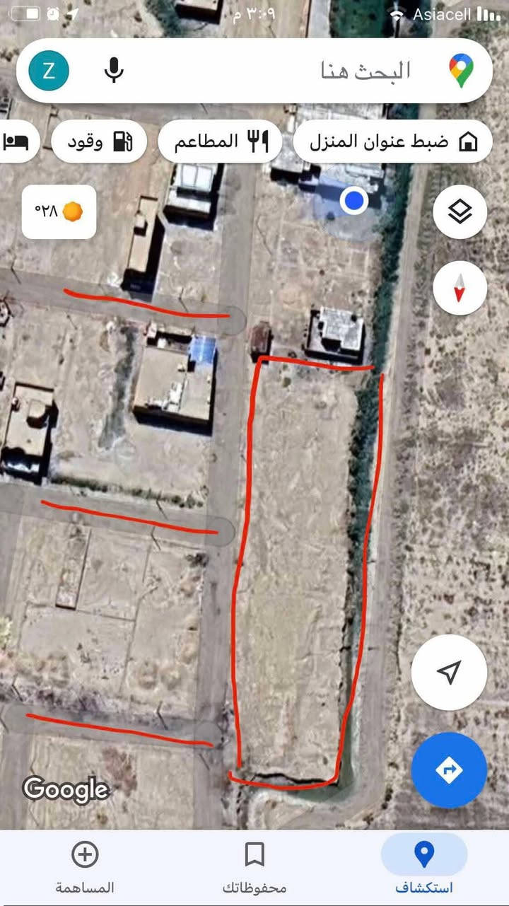 سلام عليكم
دونم للبيع 
المساحه ٢٥٠٠م مربع
الوجه١٠٠م
النزال٢٥م
تصوير القمر الصناعي يبين موقع  الارض بالمستطيل الاحمر

للاستفسار اتصل***********
ابو شطيب قرب سيطرة بغداد
