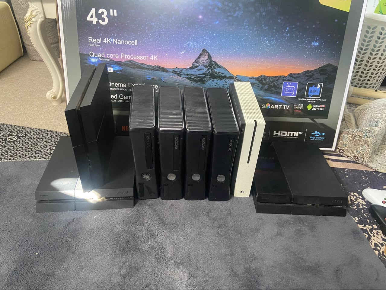 سلام علیکمـــ

ئەم ئەشیانە بۆ فرۆشتن
تەلەفیزۆنەکان (٦)دانەیە
(٣)شاشەی(٤٣LG) کە فول فولن نوێ ناو کارتۆن..
(٢)شاشەی (GENERAL)یەکیان شاشە (٥٠)یە ئەوەی تر شاشە (٤٢)ە..
(١)شاشەی(50 Samsung) وەک لۆک وایە فولە
(٢)پلەی ستێشن (٤)فاتی جۆکەر .
(١) پلەی ستێشن(٤)سلیم جۆکەر.
(٤) Xbox360 ئەوروپین نوێن
(١)Xbox one s یک تێرا بە ئەکاونتەوە دوو دەسکی لەگەلە
پلەی ستێشن دوو پرۆ و ئاسای شەش دەسکی لەگەلە..

تکایە ئەگەر موشتەری نیت سەرم مەهێشنە شوێن هەولێر 
ژ.م(***********) أربيل, العراق
