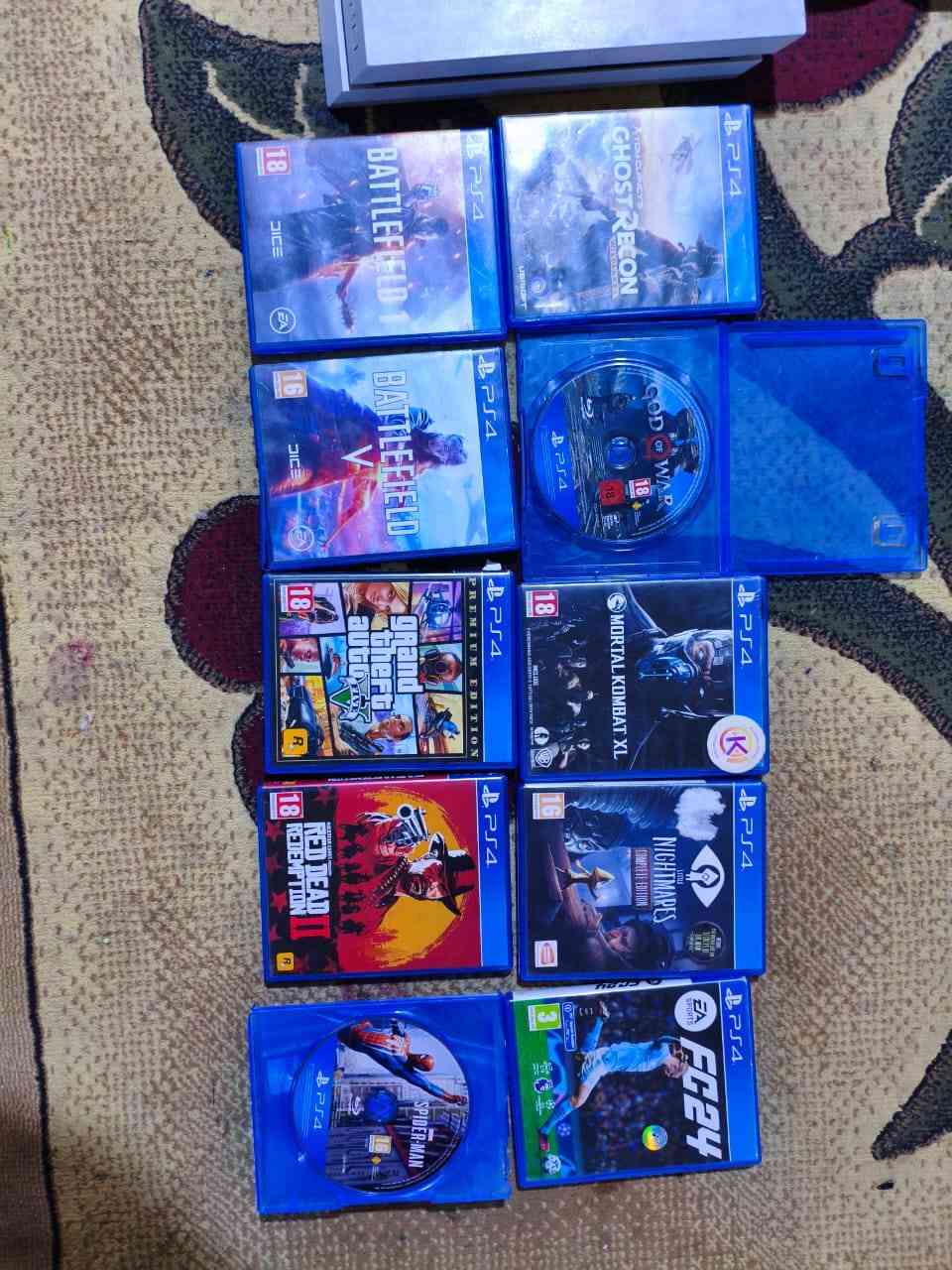 بلي 4 ذاكره 500. برغي ما مفتوح بي جهاز كامل مابي اي نقص
معه 10 اقراص مثل ما أموضح في الصوره.
معه 2 جويستك يدعمن الجيرسكوب اصليات.
سعر 350 وبي مجال قليل. شلع
رقم الهاتف : ***********
المكان بغداد الحريه يوجد خدمه توصيل لجميع المحافضات.
