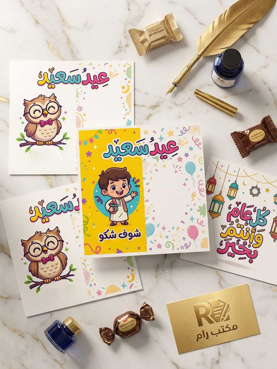 طباعة ستيكر عيديات 

نطبع **ستيكرات العيديات** بشكل جميل ومميز  

 متوفر توصيل كافة المحافظات ***********

 مكتب رام – حي العباس / الفرع الثالث

مجاور مدرسة الخليل

[#ستيكر_عيديات](https://www.facebook.com/hashtag/%D8%B3%D8%AA%D9%8A%D9%83%D8%B1_%D8%B9%D9%8A%D8%AF%D9%8A%D8%A7%D8%AA?__eep__=6&__cft__[0]=AZZ60RNcRBY17WYSDbEH1e6067v9jnmGynbNXUn1zb8ANpaOiCv28wMhPjo9FSll5s8P1Inj0KUDINeS03PFq50mX7xUEi7xX-jd9_F1IfMTog&__tn__=*NK-R) [#رمضان](https://www.facebook.com/hashtag/%D8%B1%D9%85%D8%B6%D8%A7%D9%86?__eep__=6&__cft__[0]=AZZ60RNcRBY17WYSDbEH1e6067v9jnmGynbNXUn1zb8ANpaOiCv28wMhPjo9FSll5s8P1Inj0KUDINeS03PFq50mX7xUEi7xX-jd9_F1IfMTog&__tn__=*NK-R) [#طباعة](https://www.facebook.com/hashtag/%D8%B7%D8%A8%D8%A7%D8%B9%D8%A9?__eep__=6&__cft__[0]=AZZ60RNcRBY17WYSDbEH1e6067v9jnmGynbNXUn1zb8ANpaOiCv28wMhPjo9FSll5s8P1Inj0KUDINeS03PFq50mX7xUEi7xX-jd9_F1IfMTog&__tn__=*NK-R) [#مكتب_رام](https://www.facebook.com/hashtag/%D9%85%D9%83%D8%AA%D8%A8_%D8%B1%D8%A7%D9%85?__eep__=6&__cft__[0]=AZZ60RNcRBY17WYSDbEH1e6067v9jnmGynbNXUn1zb8ANpaOiCv28wMhPjo9FSll5s8P1Inj0KUDINeS03PFq50mX7xUEi7xX-jd9_F1IfMTog&__tn__=*NK-R)
