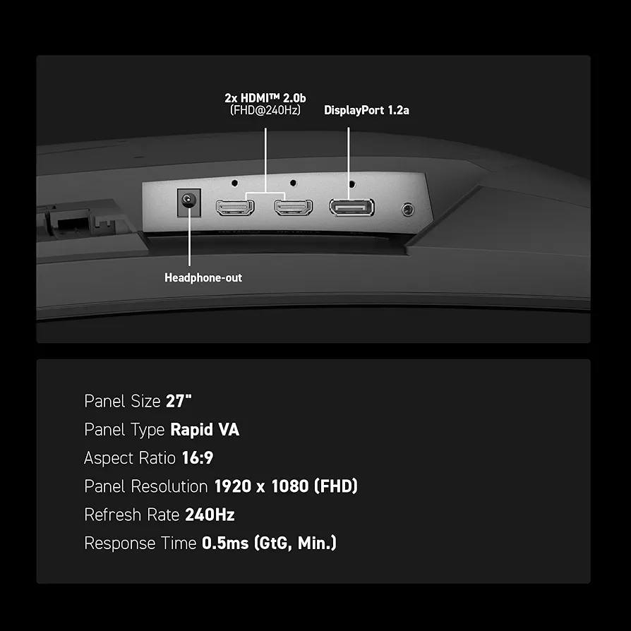MSI Optix G27C7
💻 شاشة الألعاب المنحنية MSI Optix G27C7 (موديل 2021)
حجم الشاشة (Panel Size): 27 بوصة (69{ cm}).
درجة الانحناء (Curvature): 1500R لتقديم تجربة رؤية مريحة ومحيطية ومثالية للألعاب.
نوع اللوحة (Panel Type): VA لتقديم ألوان غنية وعميقة.
الدقة (Resolution): Full HD (1920 \ 1080) بأبعاد 16:9.
معدل التحديث (Refresh Rate): تردد عالٍ يصل إلى 165Hz لتجربة ألعاب فائقة السلاسة.
زمن الاستجابة (Response Time): فائق السرعة بمقدار 1ms لمنع التغبيش والضبابية (Ghosting).
السطوع ونسبة التباين (Contrast & Brightness):
السطوع: 250 nits.
التباين الثابت: 3000:1 لعمق ممتاز في درجات اللون الأسود.
النطاق اللوني (Color Gamut): تدعم 118% sRGB و 93% DCI-P3 لإنتاج ألوان واقعية وحية.
تقنيات المزامنة والدعم:
AMD FreeSync Premium: لمنع تمزق الشاشة وتقطيع الإطارات.
Night Vision: معالج ذكي لإبراز التفاصيل في الأماكن المظلمة داخل الألعاب.
Anti-Flicker & Less Blue Light: لحماية العين ومنع الإجهاد أثناء جلسات الاستخدام الطويلة.
المنافذ الخلفية (I/O Ports):
منفذ DisplayPort 1.4 (يدعم حتى 165Hz).
منفذين HDMI 2.0 (يدعمان حتى 165Hz).
منفذ خروج الصوت للسماعات (Earphone out).
التصميم (Design): واجهة أمامية بدون حواف (Frameless Design) لتجربة بصرية ممتدة، مع عصا تحكم (5-way OSD joystick) خلفية لتسهيل ضبط الإعدادات.
منتج نظيف و بدون اي خدش و عيوب  ، بدون كارتونة ،
سعر 150 مع توصيل ، قفل بدون معاملة


**إذا كنت صاحب هذا الإعلان وتريد حذفه لأي سبب، رجاءا أرسل رسالة إلى الدعم الفني**