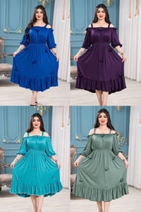 فستان ساحلي • خامة زبدة تركي • فري سايز ١١٠ كيلو