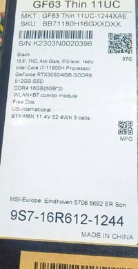 MSI GF63 Thin • i7-11800H • RTX 3050