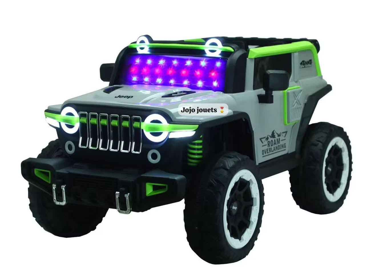 VOITURE ÉLECTRIQUE JEEP 4x4 12V ⚡️
✅🎖️JOJO JOUETS🎖️✅
🔵‼️HARES DEGDEG‼️🔵
✔️Batterie 12V7AH. 
✔️4 Moteurs 💪.
✔️Télécommande 2,4 GHz.
✔️Fonction balançoire.
✔️Lumière Avant LED.  
✔️Lumière d’ambiance LED. 
✔️3 Niveaux de Vitesse. 
✔️Design ergonomique.
✔️USB et Aux pour la musique.
✔️1 Place. 
✔️Tranche d'âge : 1 à 8 ans. 
✔️Portes ouvrables. 
✔️Vitesse maximale : 10 km/h
✔️Ceinture de sécurité.
✔️Contrôle de l'app Téléphone 📱 . 
✔️ Capacité de charge :30 Kgs.

Les Couleurs Disponibles : Blanc / Rouge / Gris. 

‎📦🚚التوصيل مجاني لجميع المدن مع الدفع عند الإستلام. 

🔵‼️HARES DEGDEG‼️🔵

💰 تخفيضات


**إذا كنت صاحب هذا الإعلان وتريد حذفه لأي سبب، رجاءا أرسل رسالة إلى الدعم الفني**