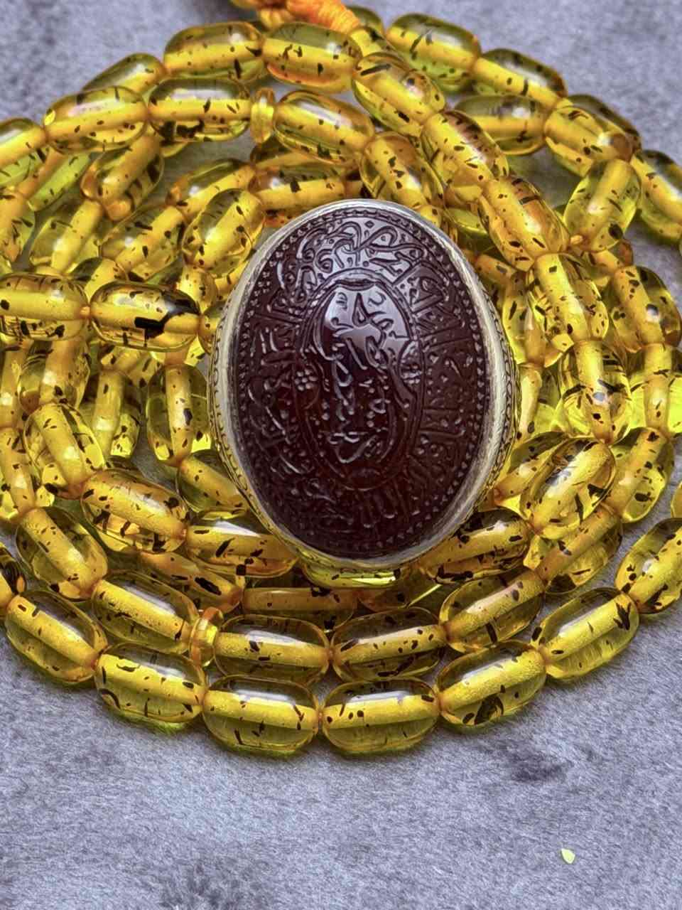 عقيق يماني  كرز الكرزي مخطوط حرز سيد علي القاضي امضائ (الاعجيمي) صياغه البحرين لحجز واساب(***********)
