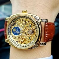 ساعة يد رجالية أوتوماتيكية ميكانيكية ، مع حزام جلدي مقاوم للماء بتصميم...